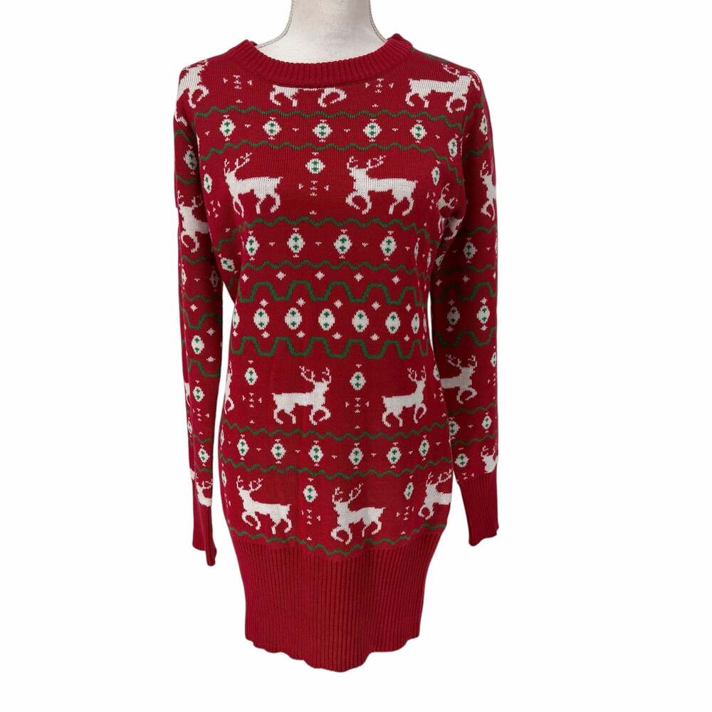 Tipsy Elves Red Reindeer Holiday Christmas Sweater Dress Medium